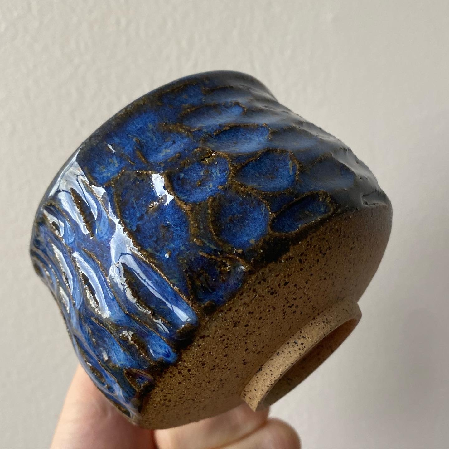 Altered mug in blue glaze