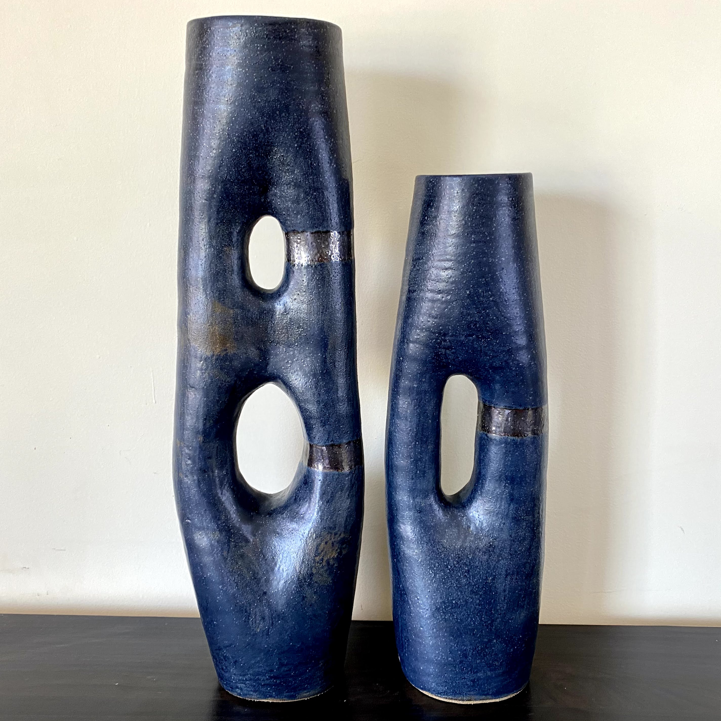 Tall vases, matte blue