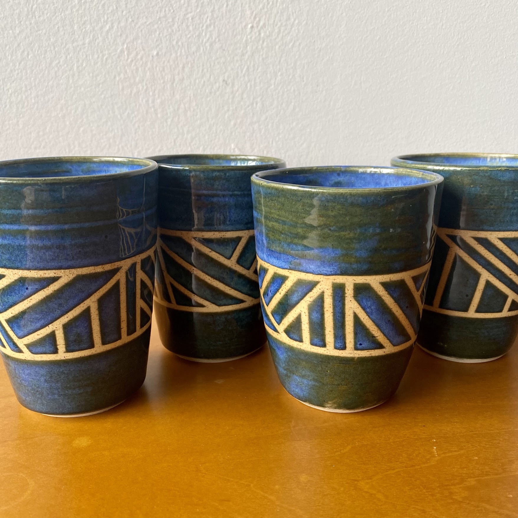 Cups in surf blue with tape resist