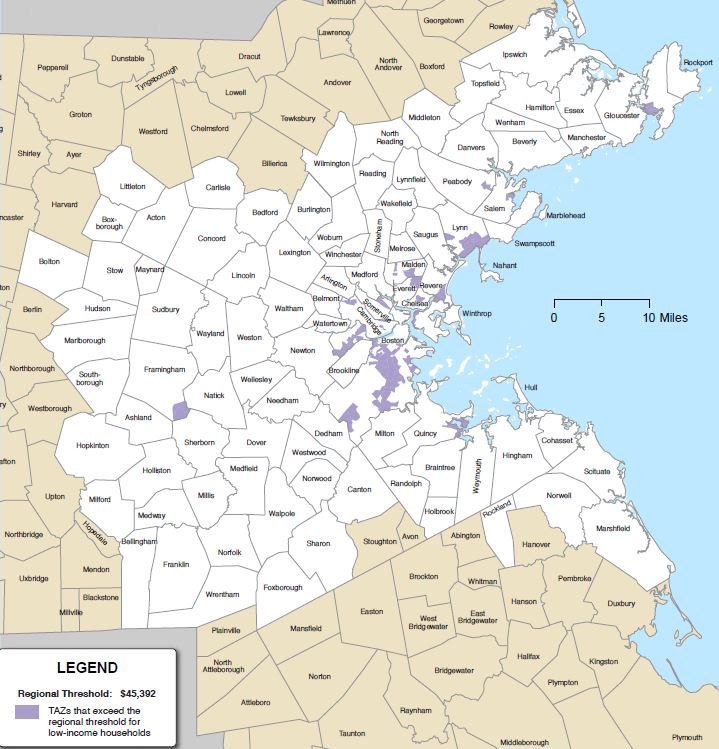 Areas that exceed the regional threshold for low-income households